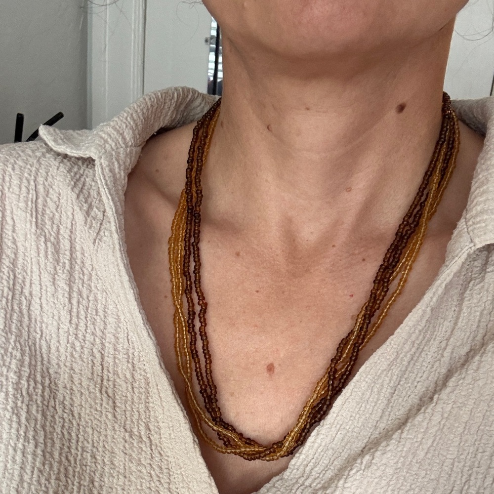 $5 CLOSET CLOSING Multi-Strand Amber Brown Beaded Necklace